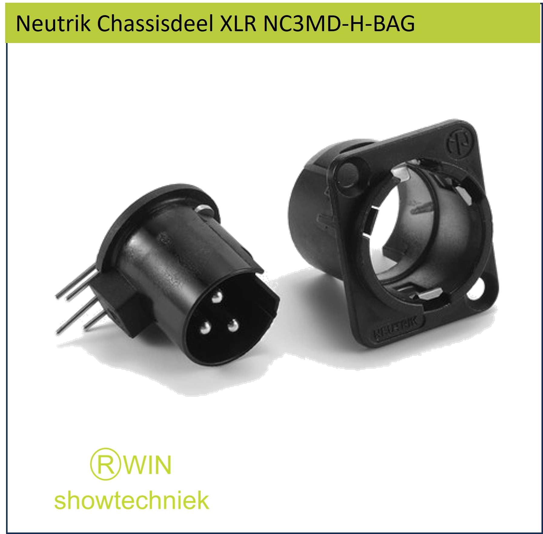  XLR male chassisdeel zwart NC3MD-H-BAG printmontage