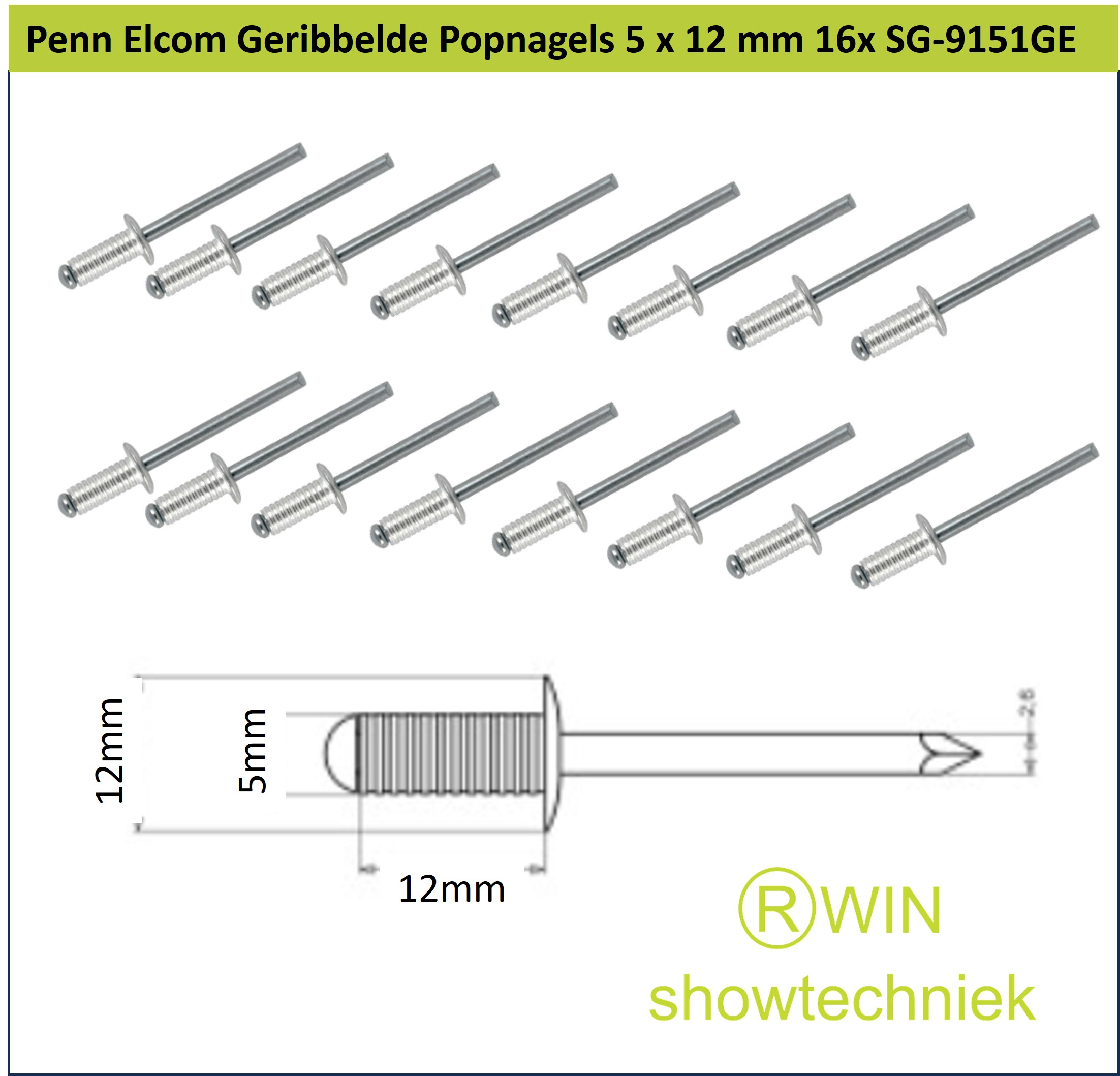  Geribbelde Popnagels 5 x 12 mm – Handige verpakking van 16 stuks