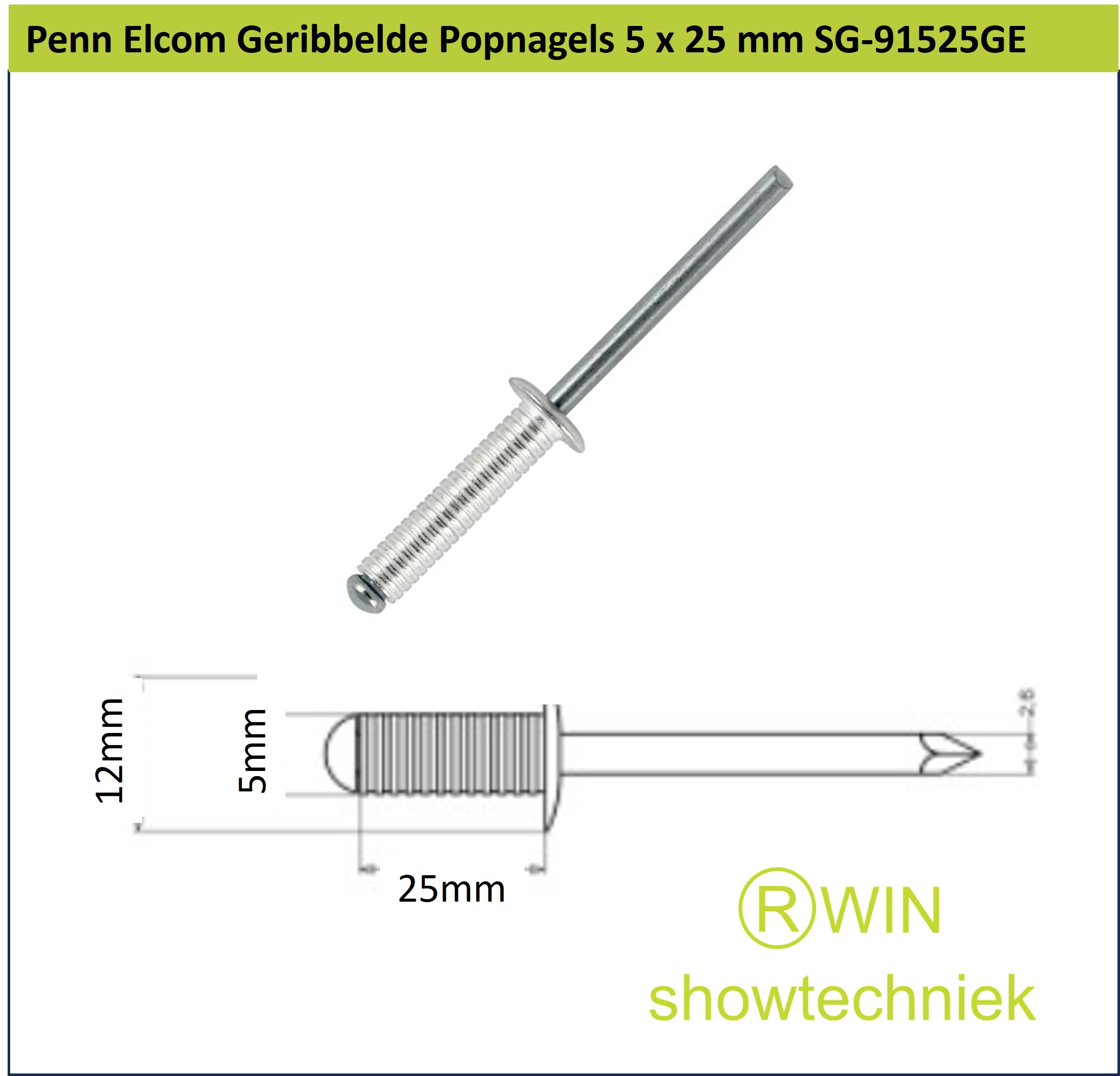 Geribbelde Popnagels 5 x 25 mm SG-91525GE (Set van 100 stuks)