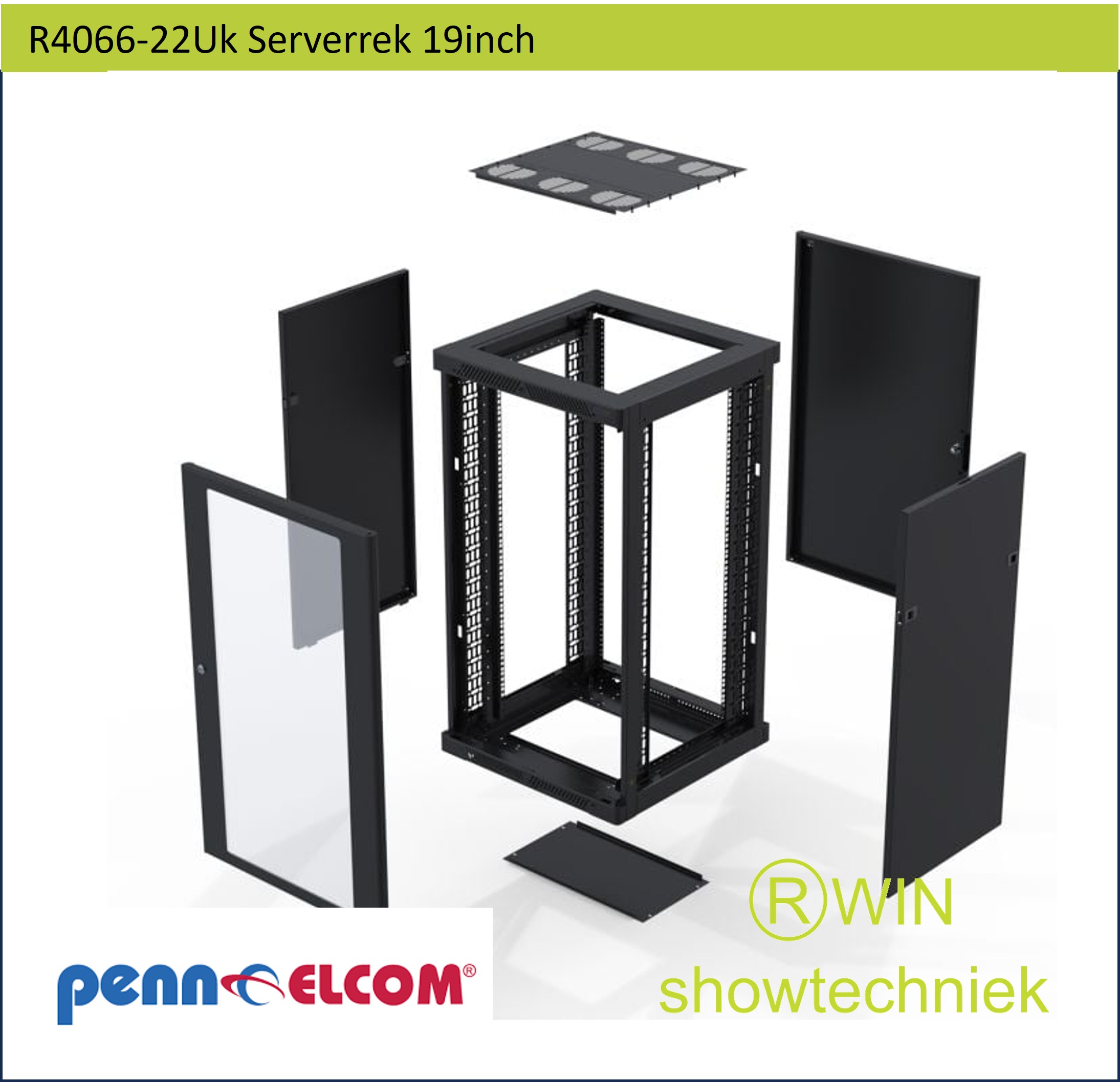 Serverrek 19inch installatierek 60 cm diep 22 Eh hoog 