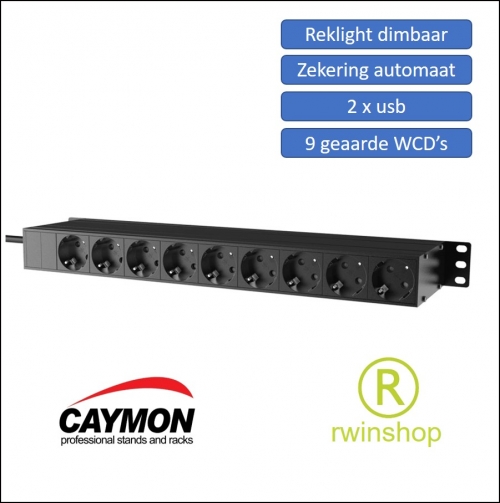 19 inch power distribution - rackverlichting - 9geaarde stopcontact rekverlichting PSR429G/B