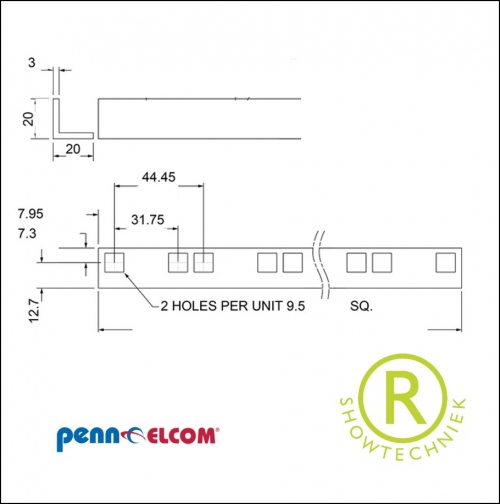 19inch gestanst rekprofiel aluminium R0900 2 meter
