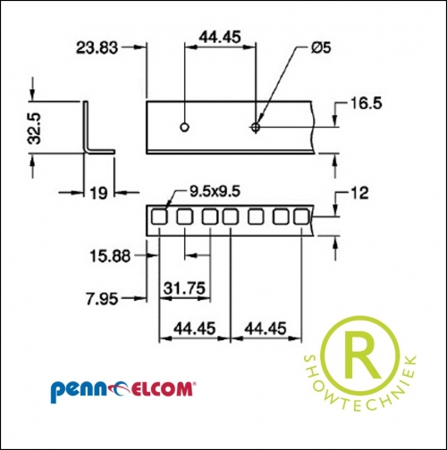 19inch gestanst rekprofiel zwart staal R0863 200 cm alleen voor afhalen
