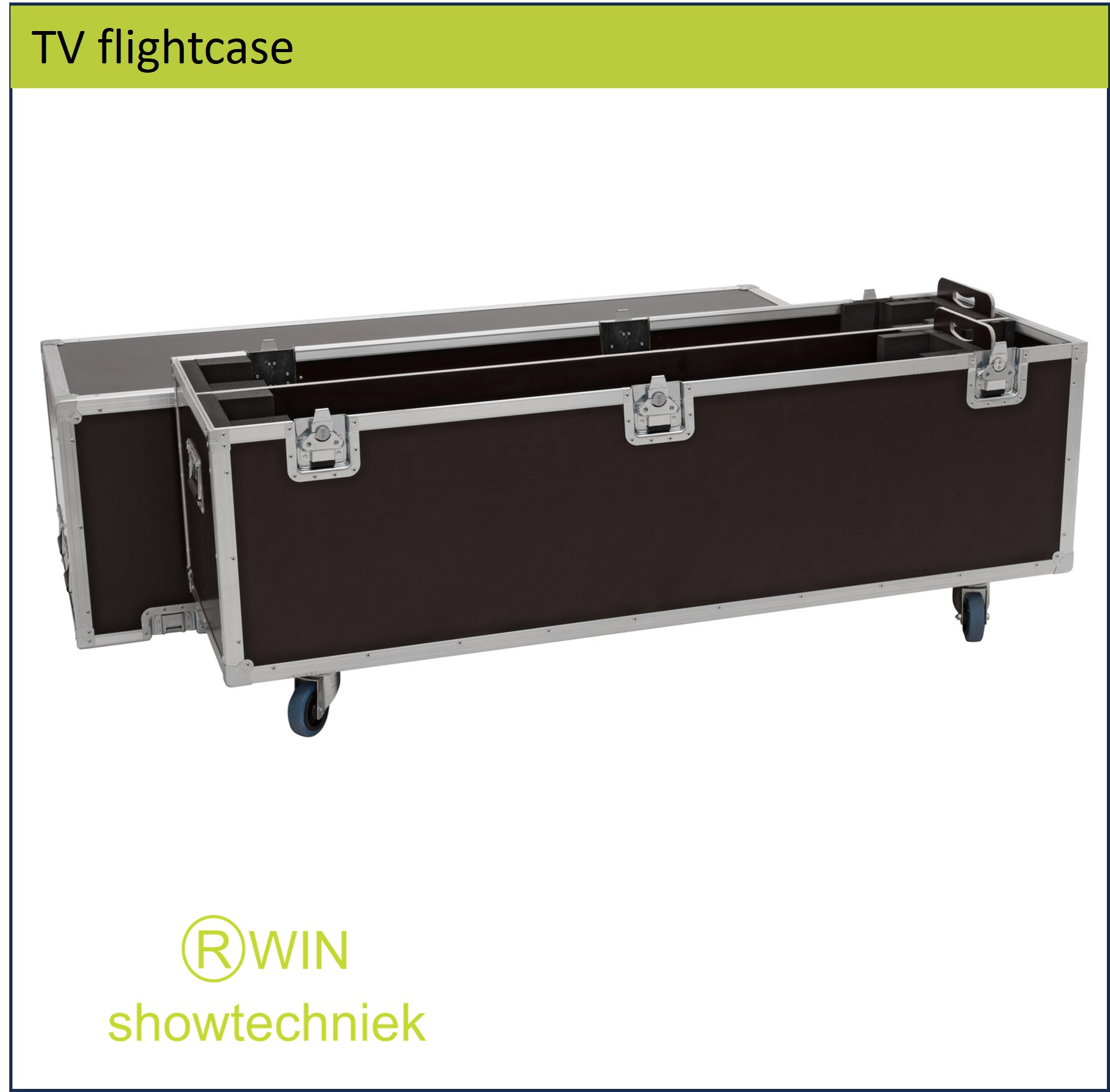 TV flightcase 75inch 2stuks op wielen Phenolic Plywood Donkerbruin Betonplex